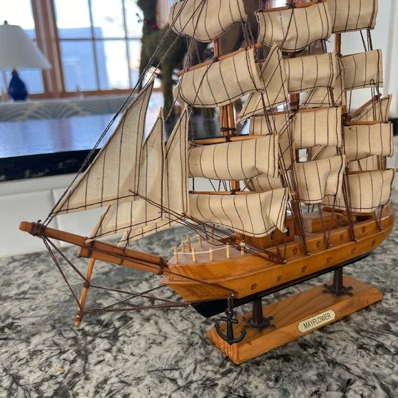 Mayflower Wooden Ship Model - Brown and Cream - Picture 2 of 8